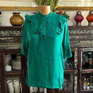 Sandro Emerald Green Ruffled Blouse